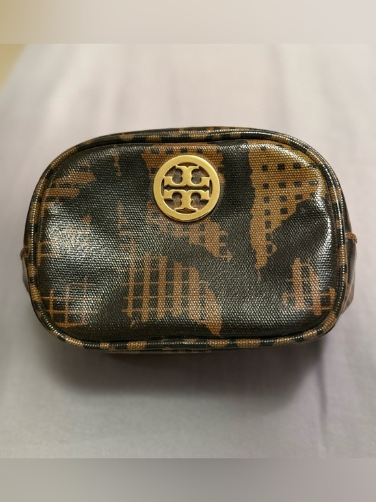 Tory Burch Handbags - Tory Burch Brown and Black Logo Zip Cosmetic Case with Gold Hardware